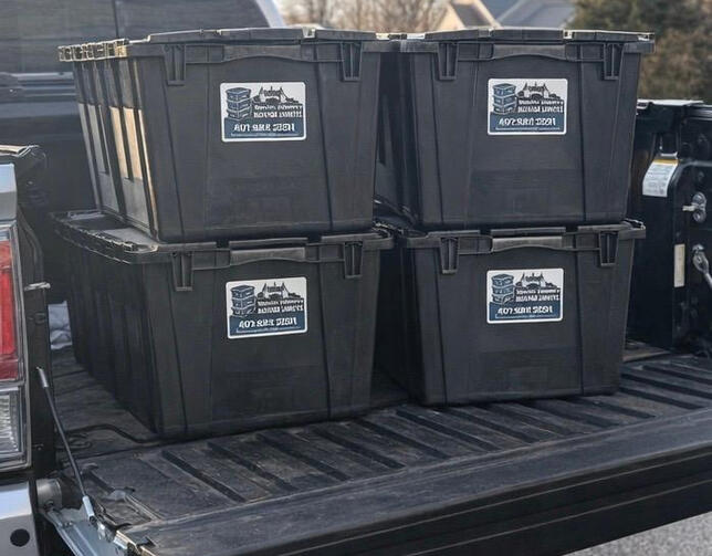 Crates packed in back of a pickup truck in South Kingstown RI